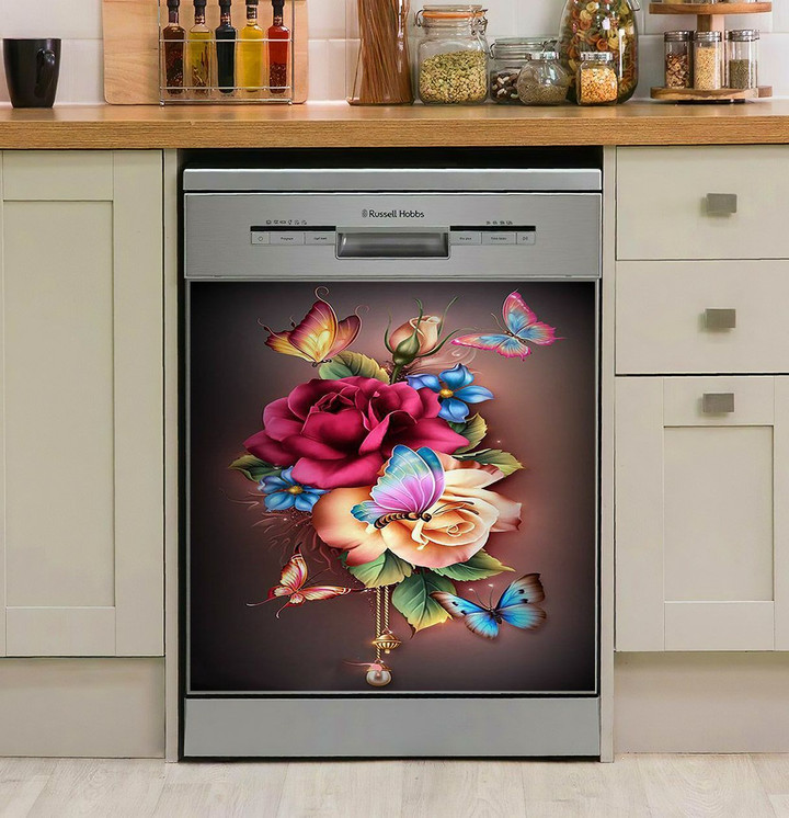 Roses And Butterflies NI0210029DD Decor Kitchen Dishwasher Cover