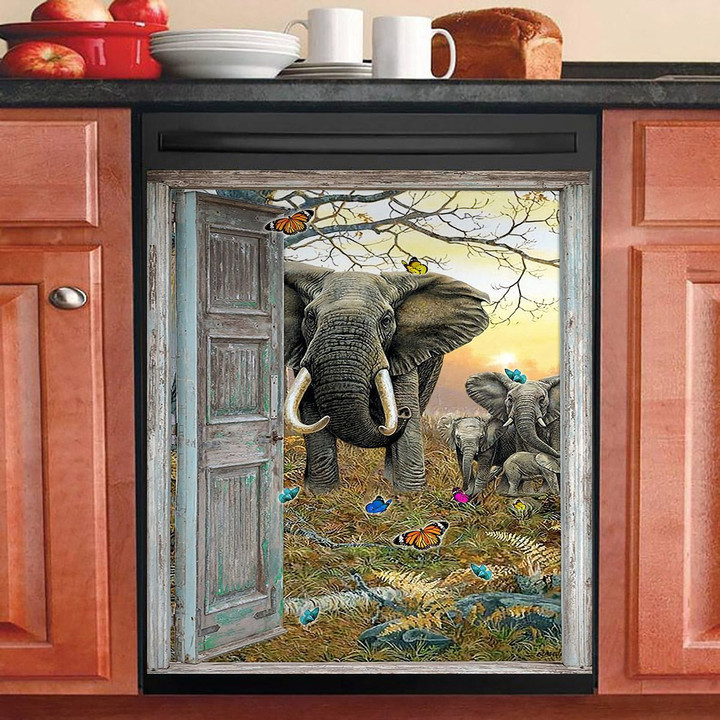 Elephants Open The Door NI2302099YC Decor Kitchen Dishwasher Cover