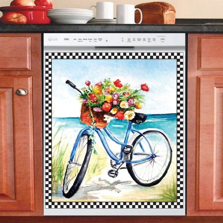 Flower Bicycle At The Summer Beach TH0510164CL Decor Kitchen Dishwasher Cover