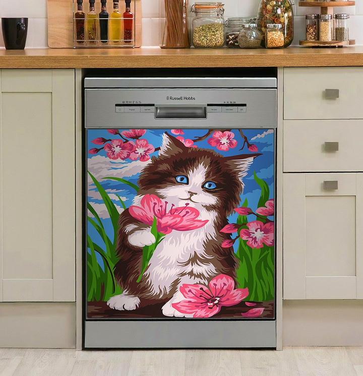 Cat With Flowers NI1210014DT Decor Kitchen Dishwasher Cover