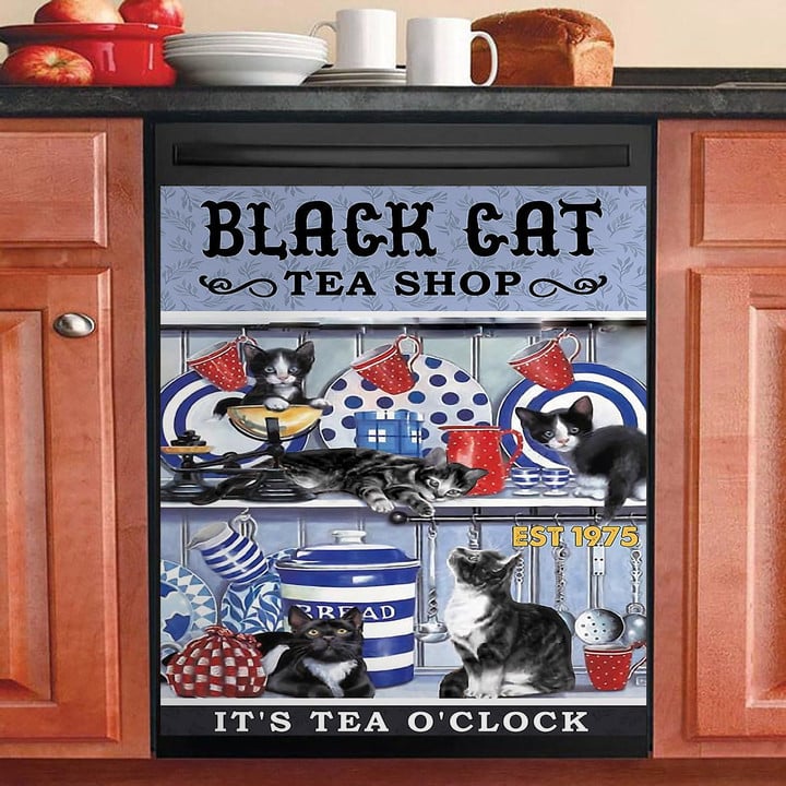 Black Cat Tea Shop Cat Lover NI2810010KL Decor Kitchen Dishwasher Cover