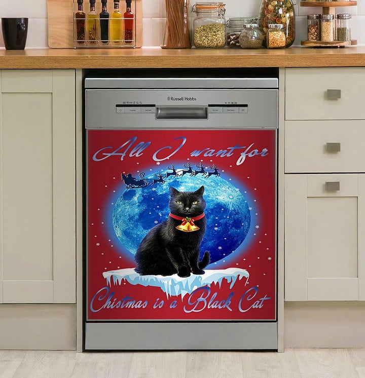 Cat Black Cat Sitting Under The Blue Moon NI0810057DD Decor Kitchen Dishwasher Cover