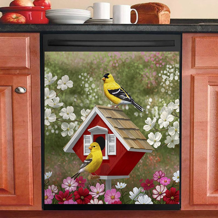 Red Birdhouse And Goldfinches NI2711087KL Decor Kitchen Dishwasher Cover