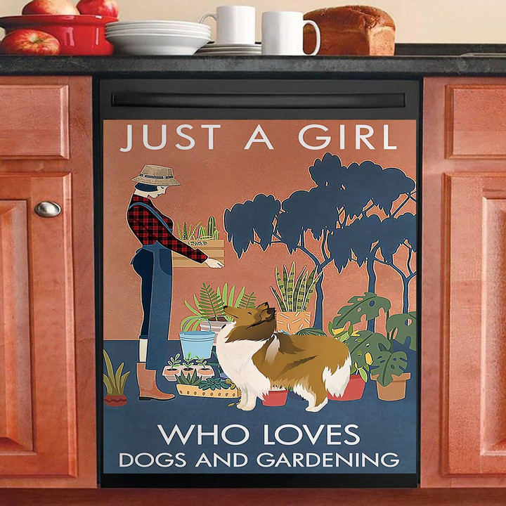 Vintage Just A Girl Loves Gardening And Collie NI0211097KL Decor Kitchen Dishwasher Cover