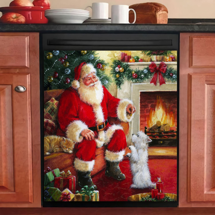 Santa Claus Playing With Dog TH1911088CL Decor Kitchen Dishwasher Cover