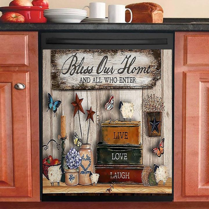 Wooden Bless Our Home NI1802088YC Decor Kitchen Dishwasher Cover
