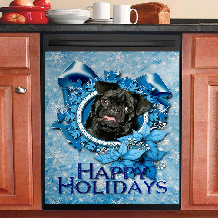 Christmas Blue Snowflakes Pug NI1812066KL Decor Kitchen Dishwasher Cover