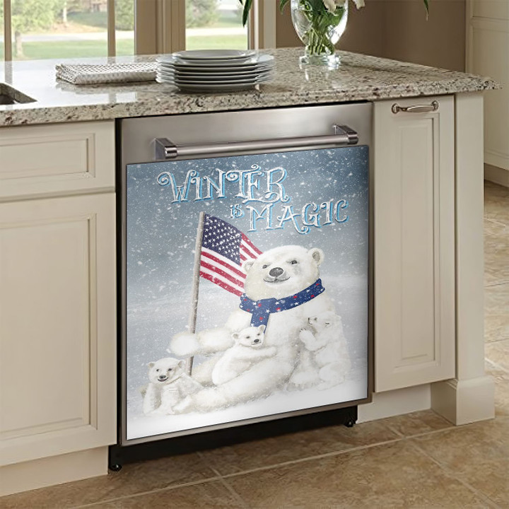 Winter Magic White Bear NI1611019QV Decor Kitchen Dishwasher Cover