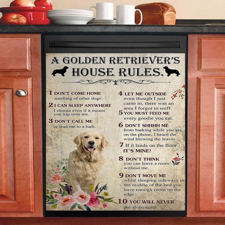 A Golden Retriever House Rules NI1610106KL Decor Kitchen Dishwasher Cover