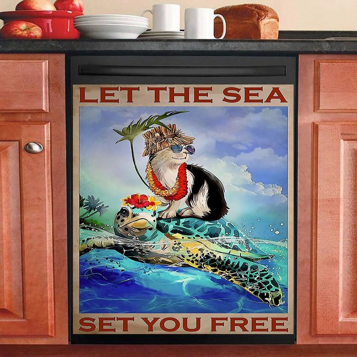 Let The Sea Set You Free Cat And Turtle NI1812141KL Decor Kitchen Dishwasher Cover
