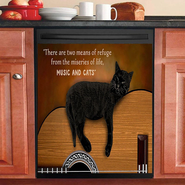 Two Means Of Refuge Black Cat NI1411075KL Decor Kitchen Dishwasher Cover