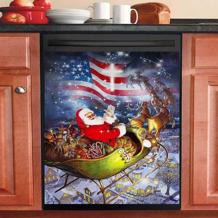 Merry Christmas Santa Claus American Flag NI1910028KL Decor Kitchen Dishwasher Cover