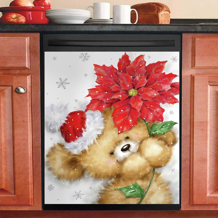 Christmas Bear With Poinsettia NI1212023KL Decor Kitchen Dishwasher Cover