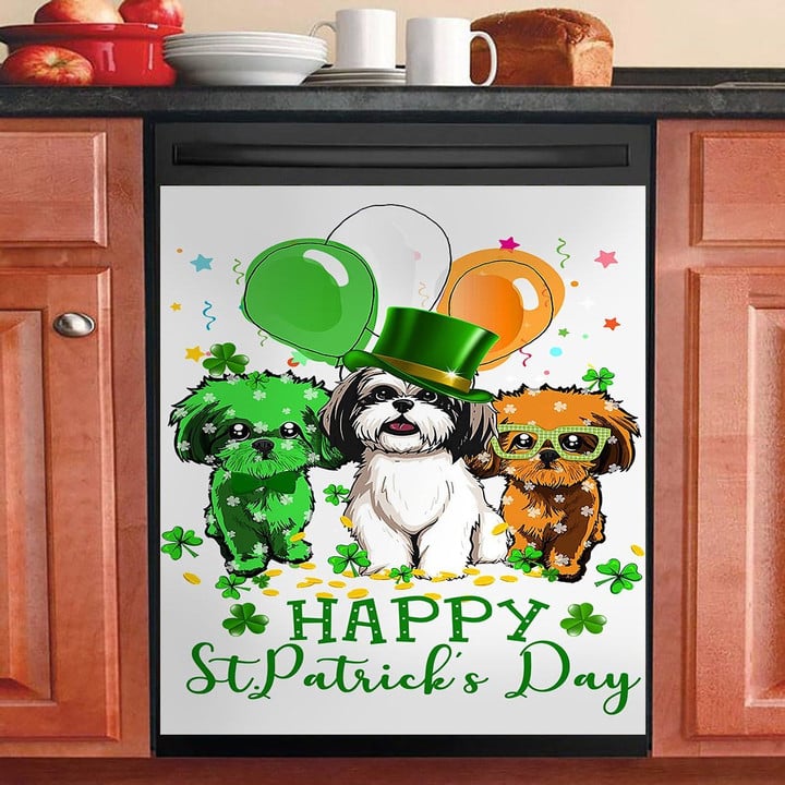Three Cute Shih Tzus Happy St Patrick Is Day NI2302196YC Decor Kitchen Dishwasher Cover