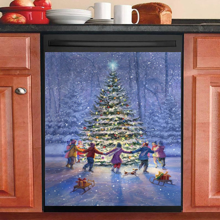 Children Playing Around Christmas Tree NI0412007KL Decor Kitchen Dishwasher Cover