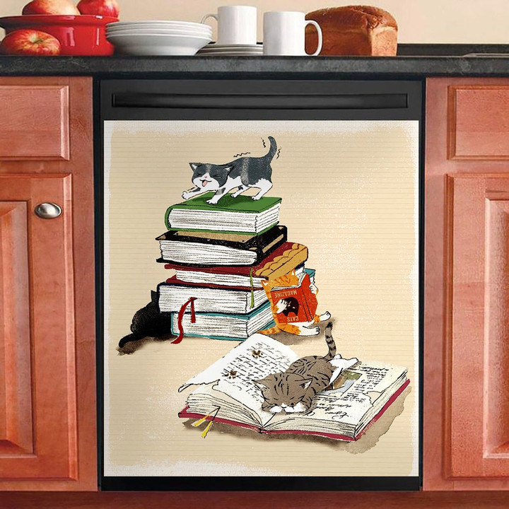 Book And Cat NI0112022NT Decor Kitchen Dishwasher Cover