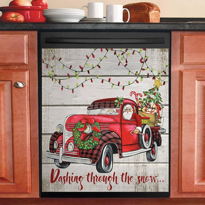 Vintage Christmas Red Truck Santa Claus NI1610156KL Decor Kitchen Dishwasher Cover