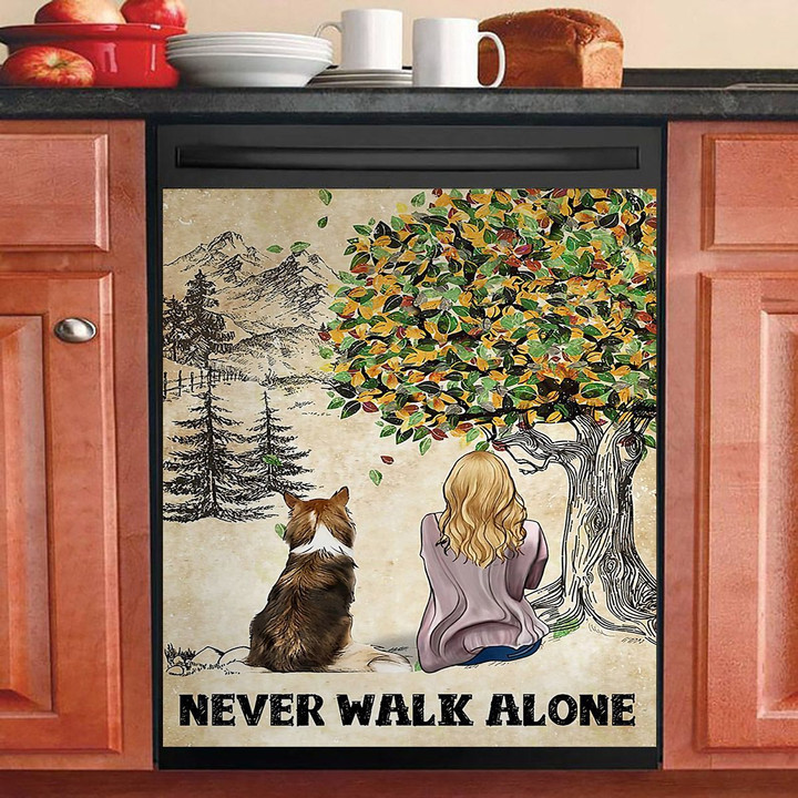 Border Collie Never Walk Alone NI2302017YC Decor Kitchen Dishwasher Cover