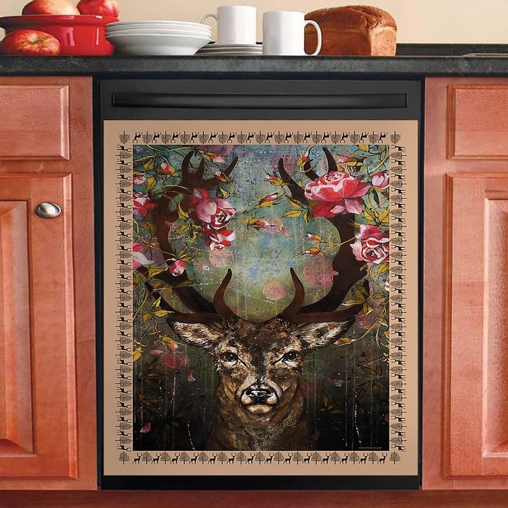 Beautiful Floral Deer NI1211002KL Decor Kitchen Dishwasher Cover