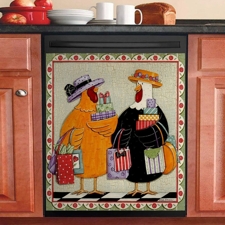 Rooster And Hen Shopping NI1802046YB Decor Kitchen Dishwasher Cover