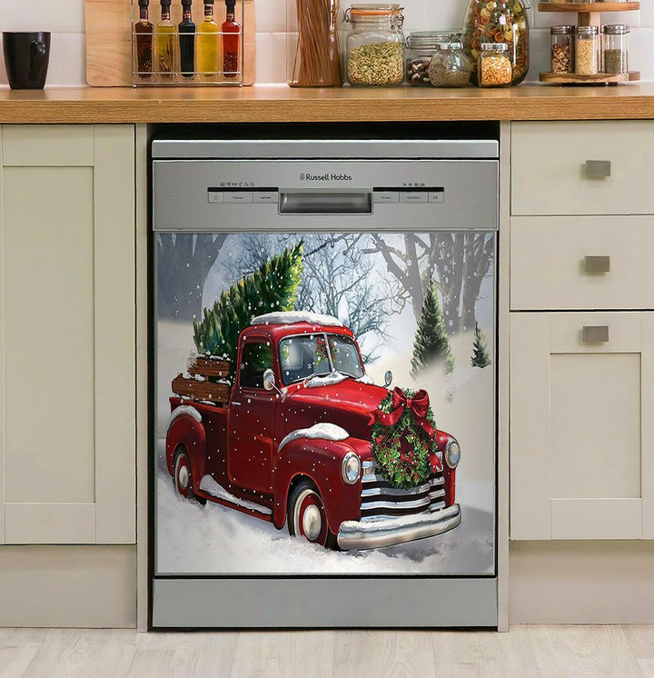 Vintage Christmas Chevy Red Truck Tree NI1212024DD Decor Kitchen Dishwasher Cover