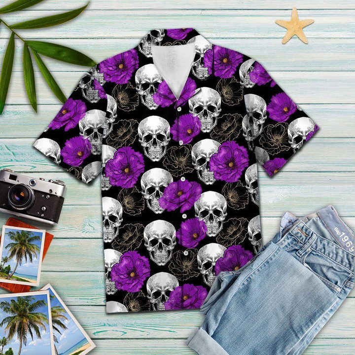Skull Purple Flower YQ1203304CL Button Up Shirt