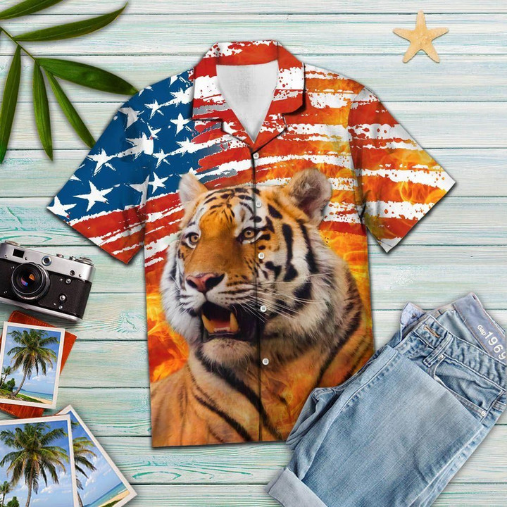 Tiger USA Flag YQ1203516CL Button Up Shirt