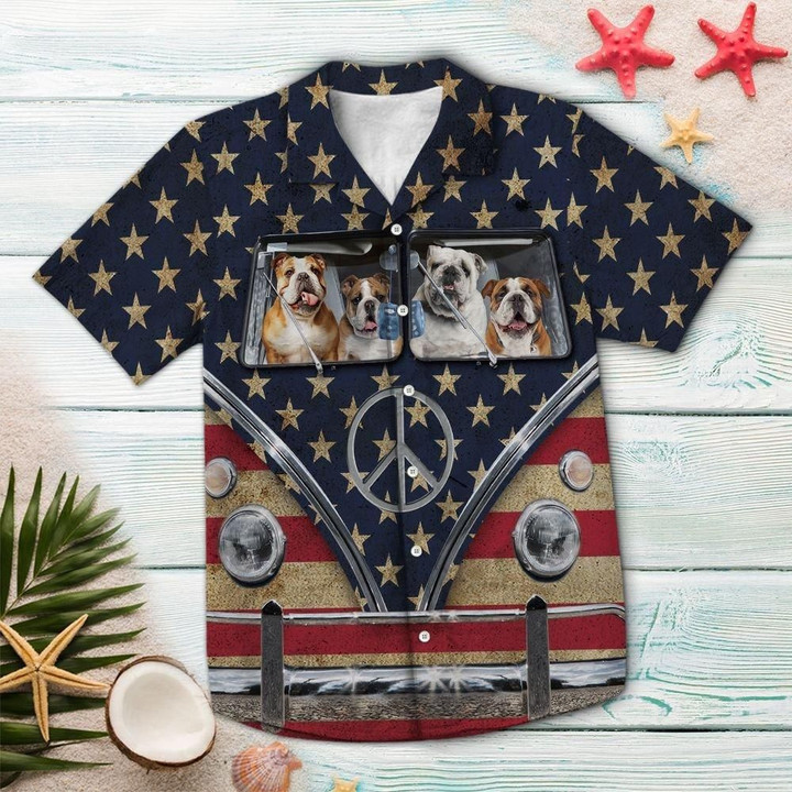 Bulldog Flag Hippie Bus YQ1203418CL Button Up Shirt