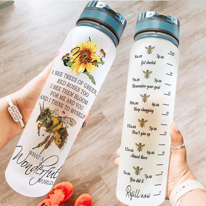 Personalized Bee What A Wonderful World YW1103691CL Water Tracker Bottle