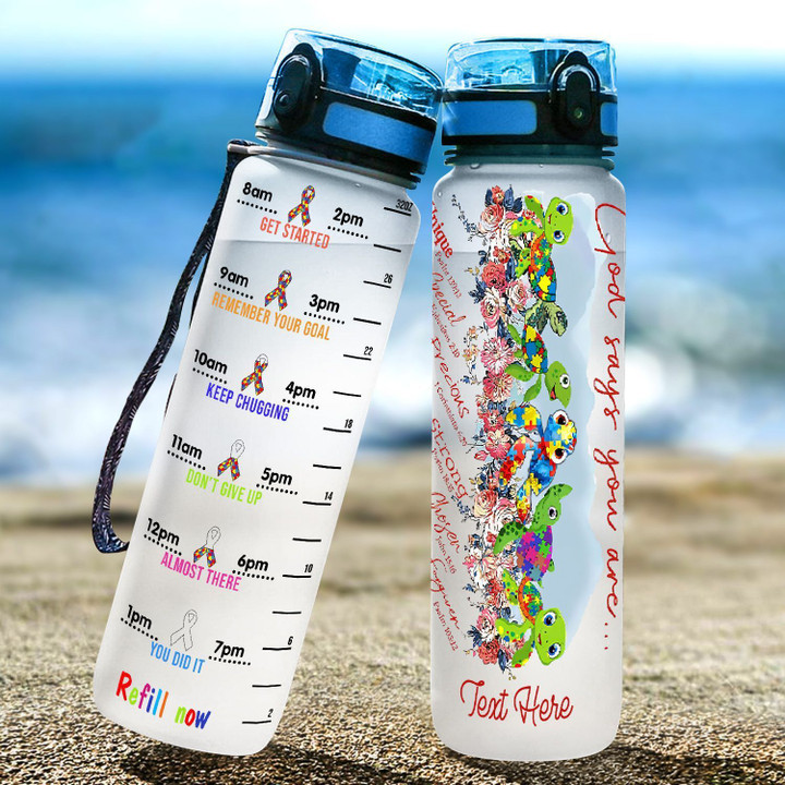 Personalized Autism Rainbow Turtles YW1103591CL Water Tracker Bottle