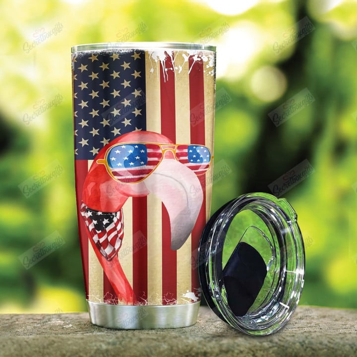 Personalized Flamingo With American Flag TH1410513CL Tumbler
