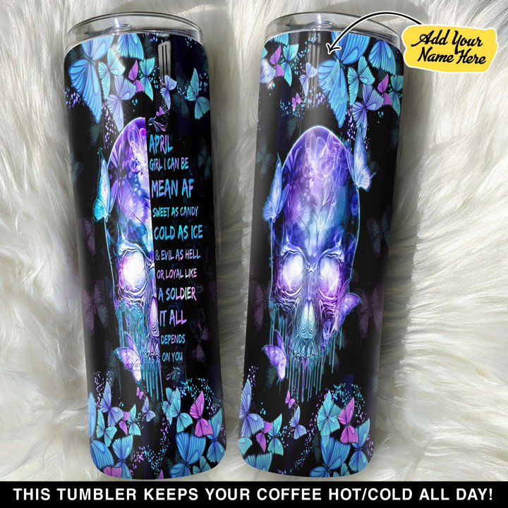 Personalized April Girl Skull With Butterfly GS0804170OD Skinny Tumbler