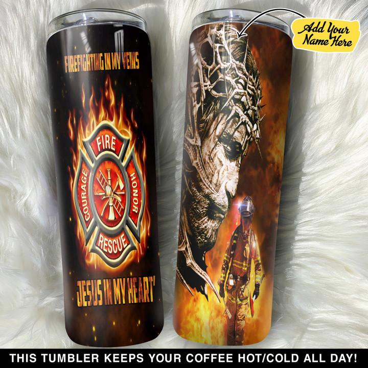 Personalized Jesus And Firefighter GS0804243OD Skinny Tumbler