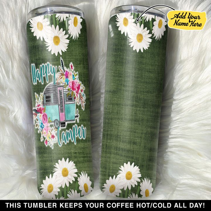 Personalized Happy Camper Daisy GS0304500OD Skinny Tumbler