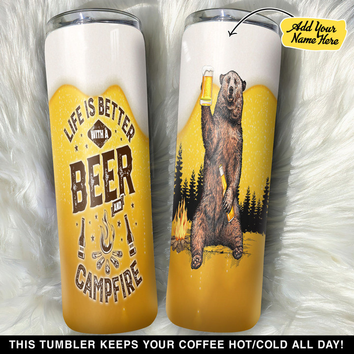 Personalized Life Is Better With A Beer And Campfire GS0201196OD Skinny Tumbler