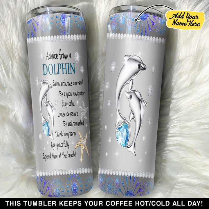 Personalized Dolphin Swim With The Current GS0203246OD Skinny Tumbler