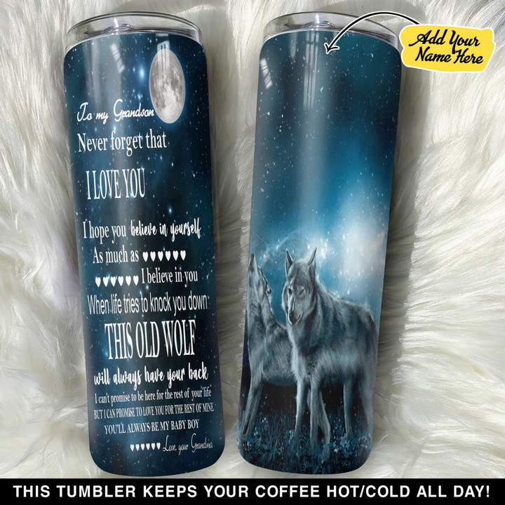Personalized To My Grandson Wolf GS0103788OD Skinny Tumbler