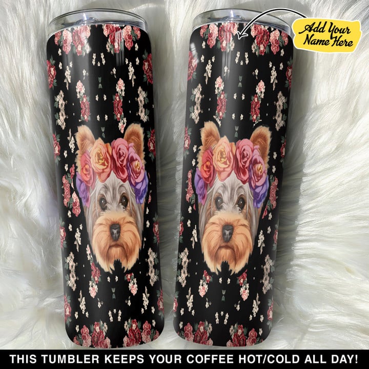 Personalized Floral Yorkie GS0103350OD Skinny Tumbler