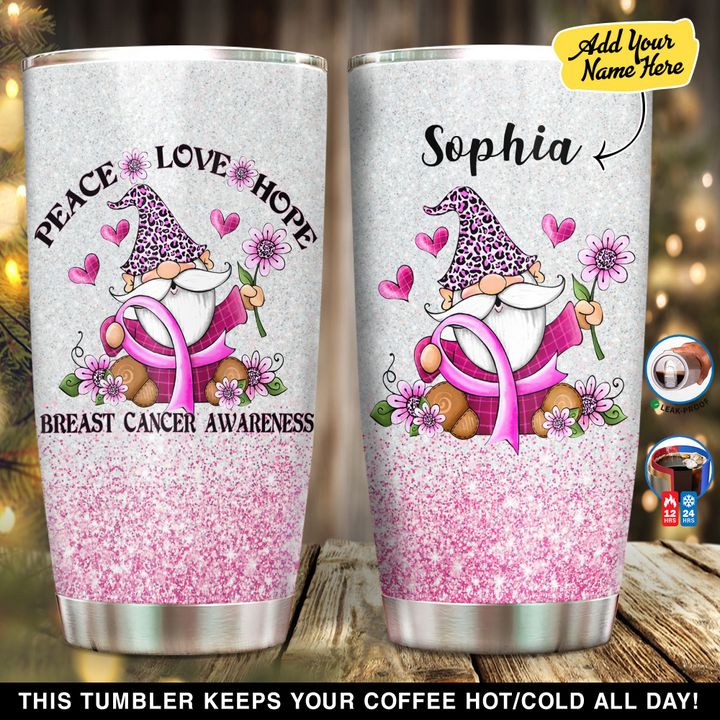 Personalized Breast Cancer Gnome Peace Love Hope YC1210040YR Tumbler