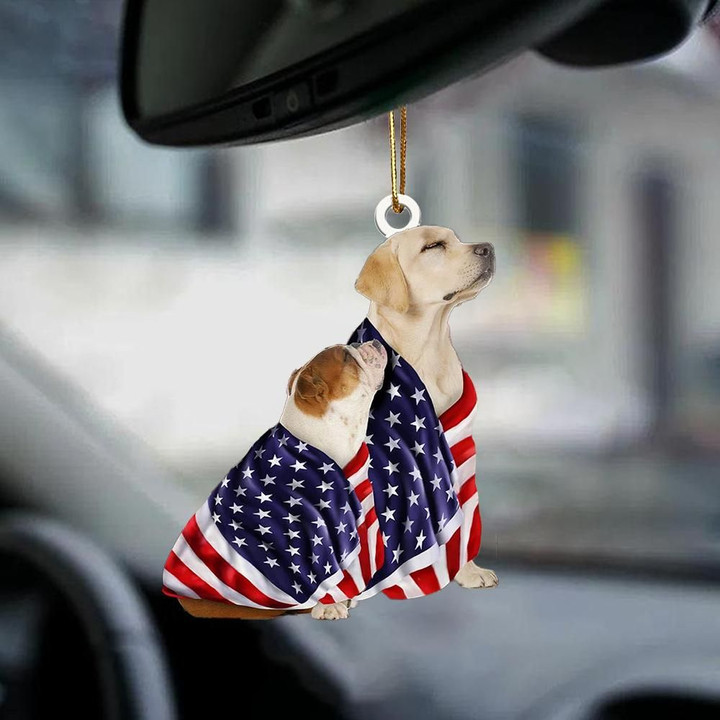Yellow Labrador Retriever And English Bulldog American Patriot Flag YC2012363CL Ornaments