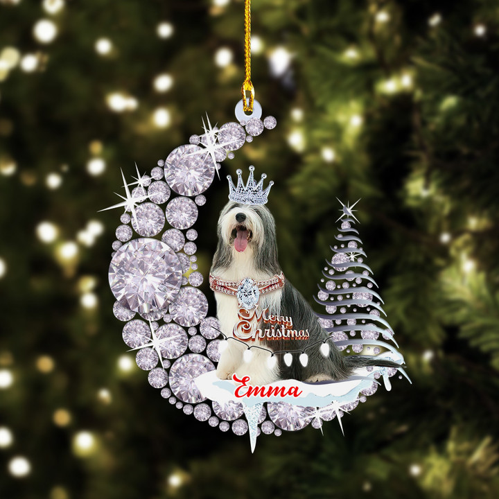 Personalized Bearded Collie Diamond Moon Merry Christmas YR0111006YS Ornaments