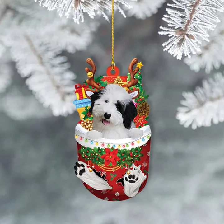 Personalized Sheepadoodle Dog Snow Pocket YR0111023CL Ornaments