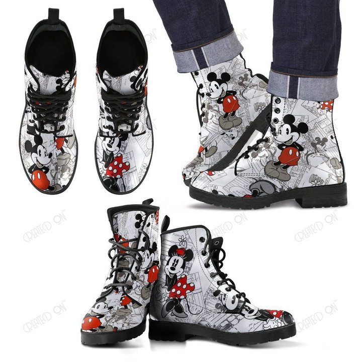 Mickey Pattern Leather Boots