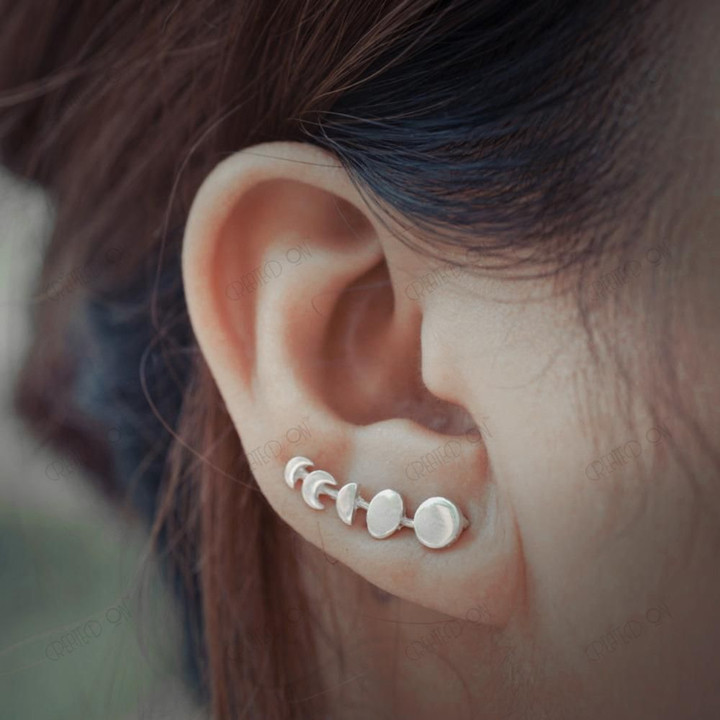 Moon Phases Sterling Silver Ear Climbers