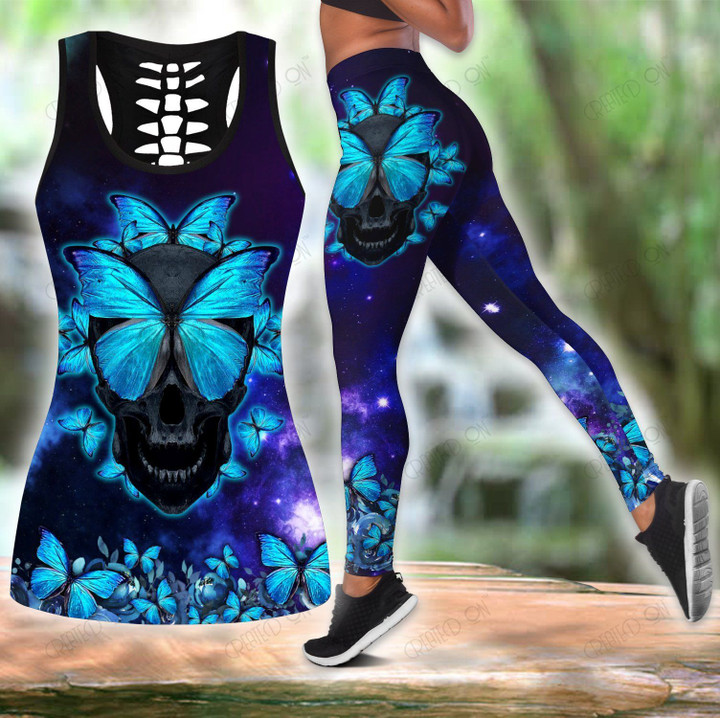 Butterfly Love Skull 3d all over printed tanktop legging outfit for women