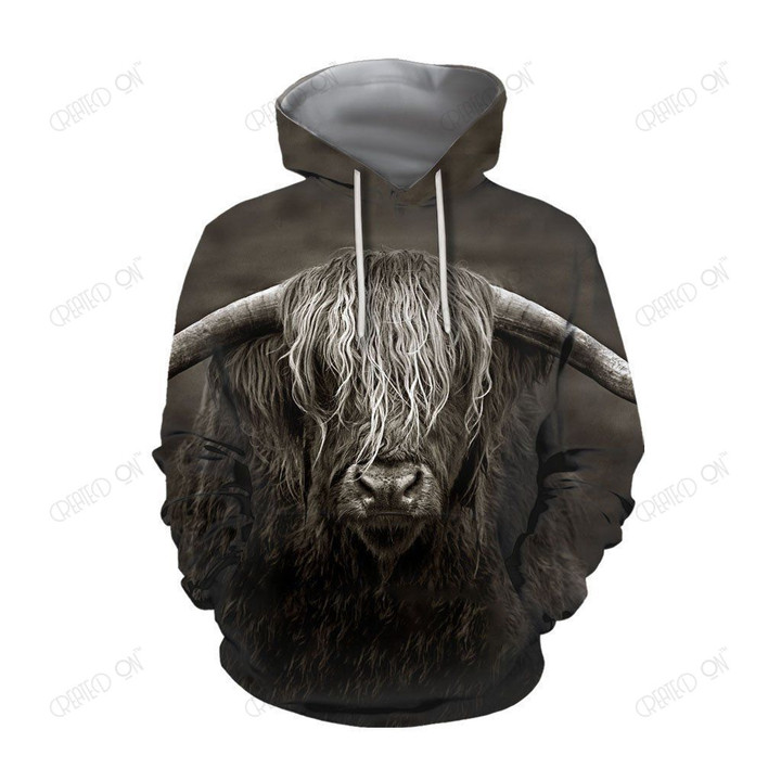 3D All Over Printed Cow Has Long Horns Hoodie