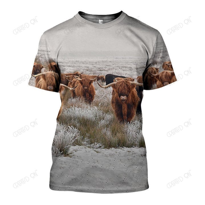 3D All Over Printed Highland Cows Shirts and Shorts