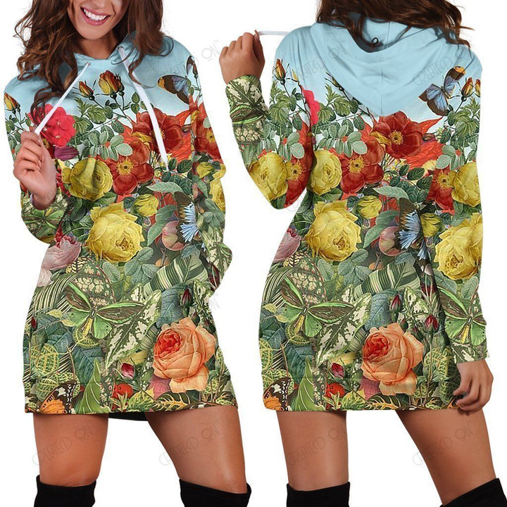 All Over Printing Butterfly Garden Hoodie Dress