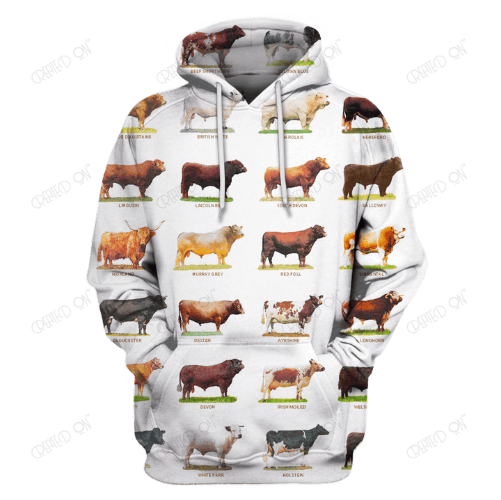 3D All Over Print Cow Hoodie White