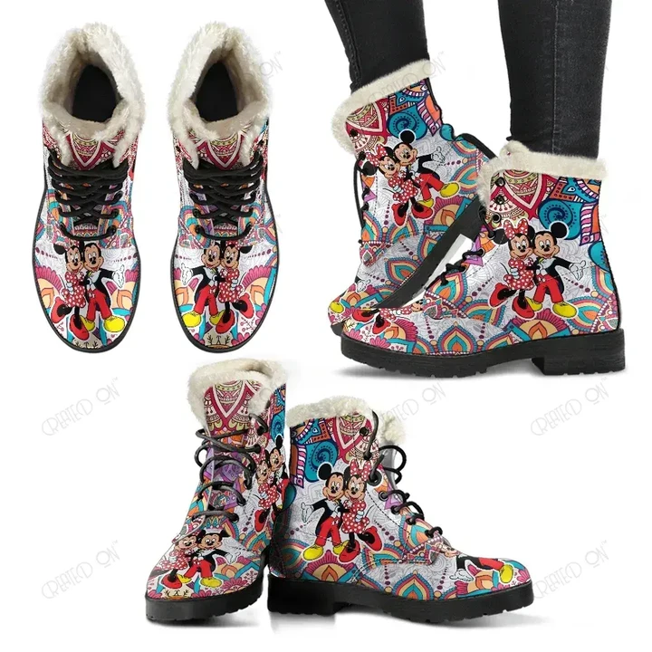 Mickey and Minnie Faux Fur Leather Boots